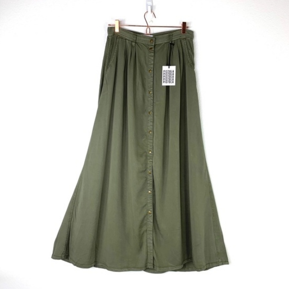 PISTOLA Olive Green Maxi Skirt with Front Buttons - Picture 5 of 8